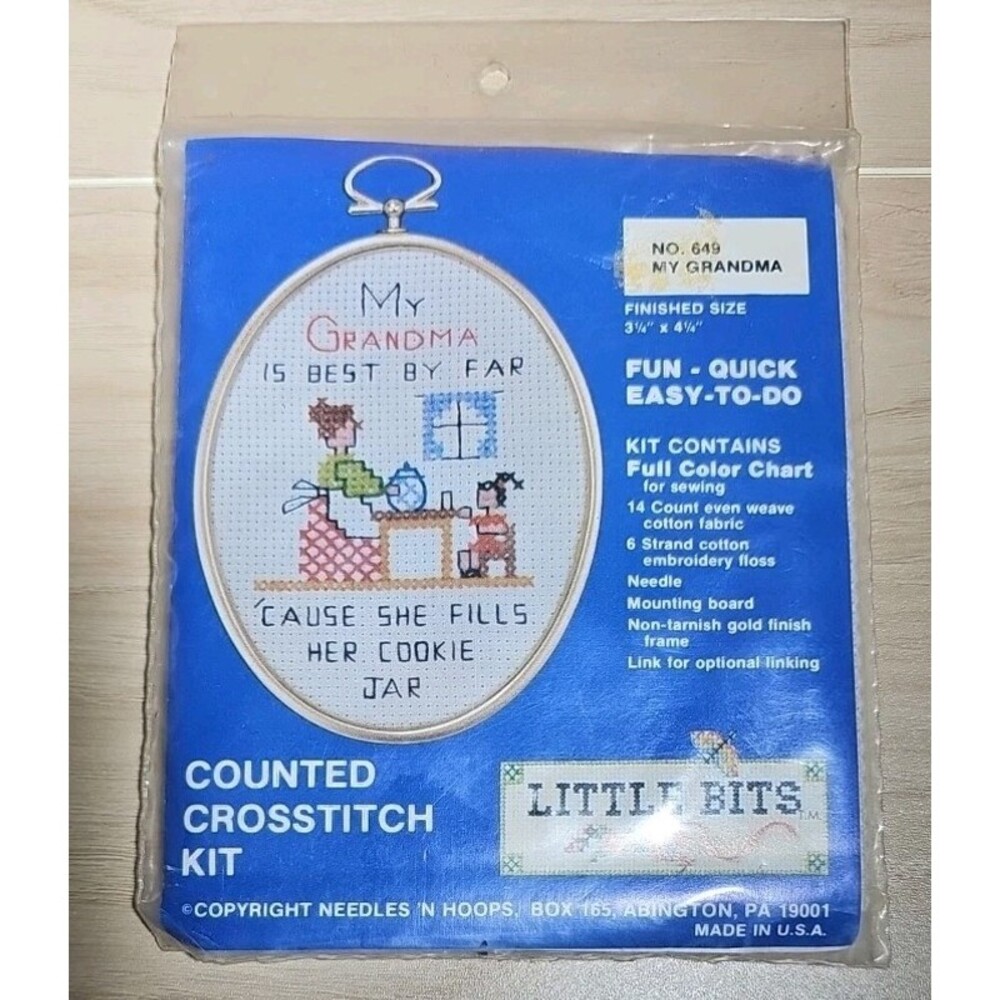 Little Bits Counted Cross Stitch Kit #649 My Grandma Vintage Cookie Jar Frame